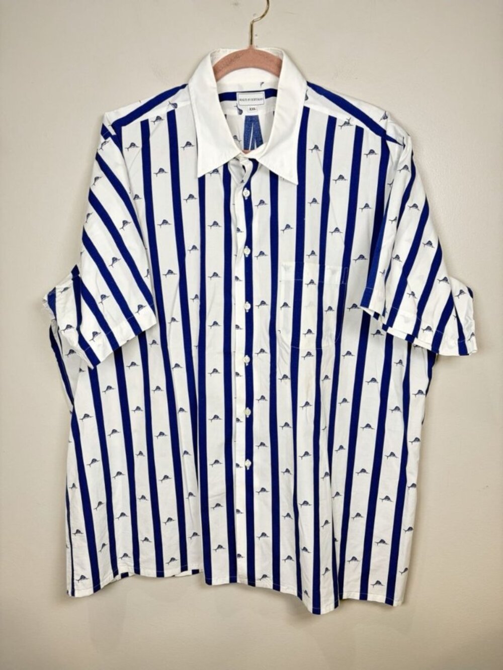 Maus & Hoffman Button Down Shirt Mens Size 2XL Stripe Shark Resort Short Sleeve